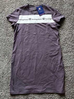 Champion Lavender Logo Tee Dress with White Chest Stripe